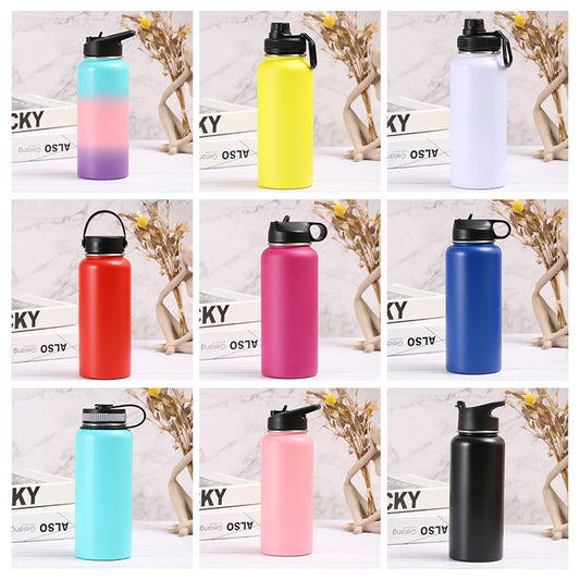 Cross-Border 304 Stainless Steel Sports Water Bottle, American-Style Large-Mouth Thermos Cup, Double-Layer Vacuum 18oz 32oz Hiking Bottle - image 2