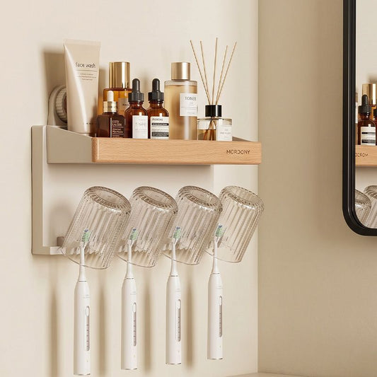 Vintage-style toothbrush holder, no-drill wall-mounted bathroom electric toothbrush rack, mouthwash cup and makeup storage rack - image 2