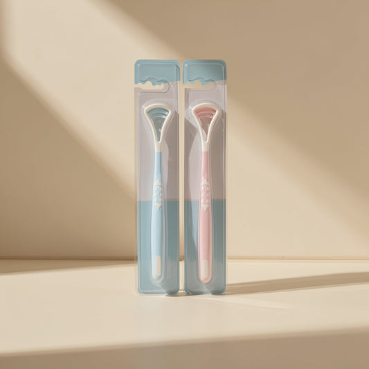 Silicone tongue cleaner with a brush and scraper for cleaning tongue coating - view 2