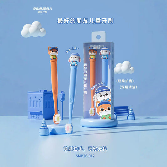 Children's toothbrush for ages 3-12, soft bristles, cute 3D cartoon Coolmi baby mouthguard, oral cleaning, individually packaged - image 2