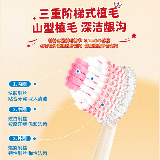 Children's toothbrush with soft bristles, mountain-shaped convex surface, for ages 6-12, cleans and protects gums, olive-shaped head toothbrush, factory stock w - image 2
