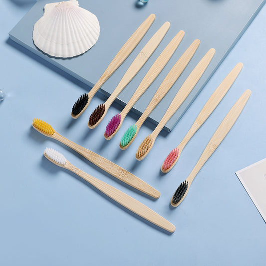 Cross-Border single bamboo toothbrush set natural bamboo toothbrush flat set of ten bamboo products toothbrush - image 2