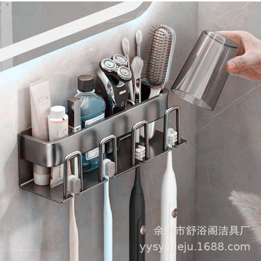 Toothbrush Holder, Mouthwash Cup Storage Rack, Item Organizer, Storage Shelf, Washbasin Toothbrush Cup, Electric, No-Drill Installation - image 2