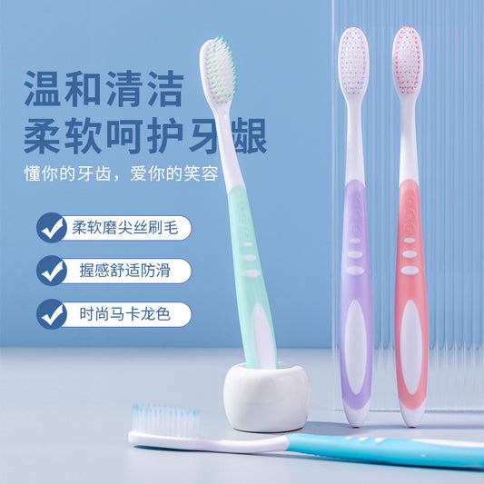 Non-Slip Silicone High-End Soft-Bristled Toothbrush for Adults Household Wholesale Supermarket Pendant Large Head Round Hole High-Density Toothbrush Wholesale - image 2