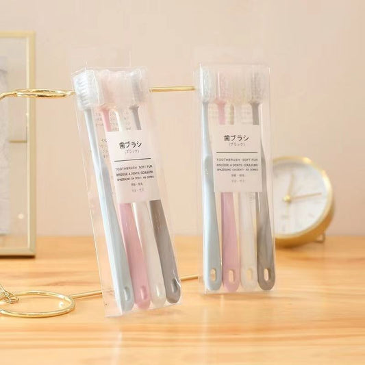 Macaron Toothbrush 4 Pack Large Head Bamboo Charcoal Ultra-Fine Soft Bristles for Men and Women Home Travel Japanese Style Unprinted Toothbrush Set - image 2