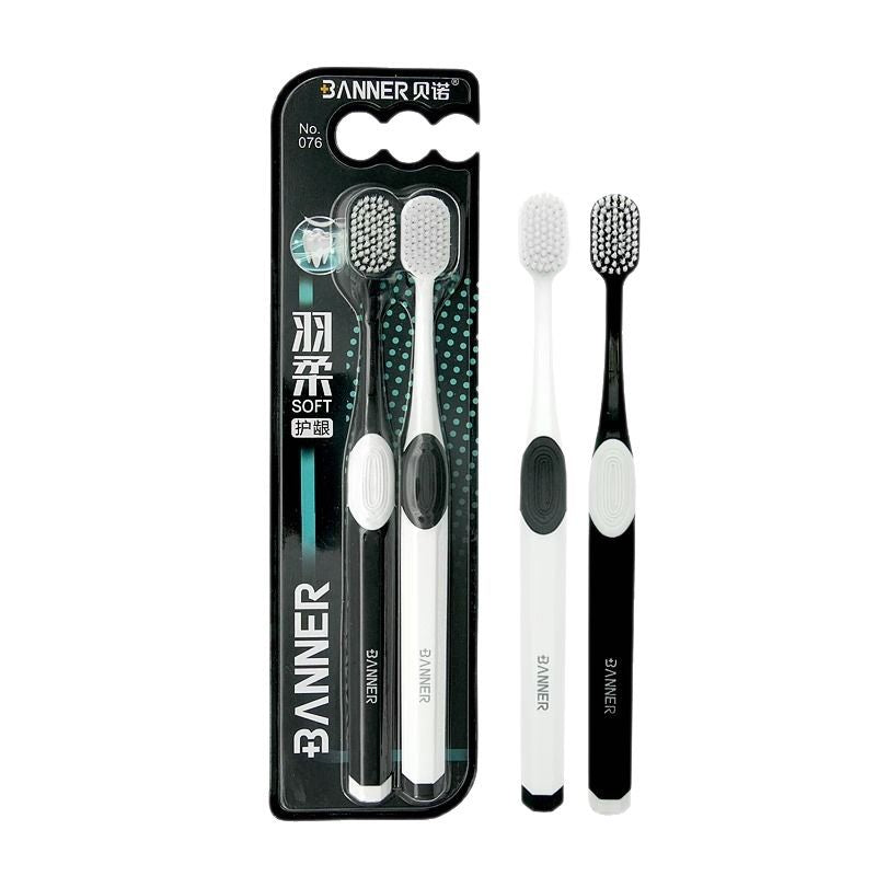 Nanoscale Super Soft Wide-Head Toothbrush Soft-Bristled Couple Ultra-Fine Super Soft Family Pack Anti-Gum Bleeding Black and White - image 5