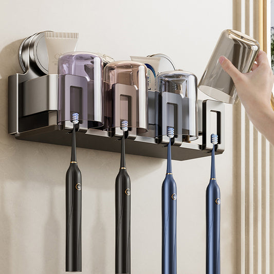 Suction Cup Toothbrush Holder, Toothbrush Cup Rack, No-Drill Wall-Mounted Bathroom Storage Rack for Mouthwash Cup and Toothpaste - image 2