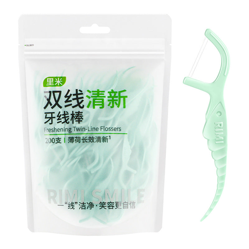 Fresh Mint Double-Thread Dental Floss Sticks, 200 Pieces, Bulk Household Bagged Polymer Dental Floss Toothpicks - image 5
