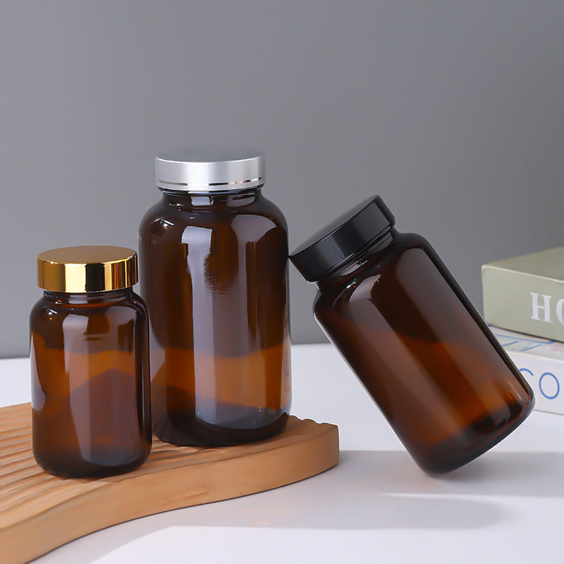 Brown Glass Capsule Bottle, Light-Blocking Small Medicine Bottle, Glass Bottle with Wide Mouth and Lid, Sealed Medicine Powder Packaging Bottle - image 3