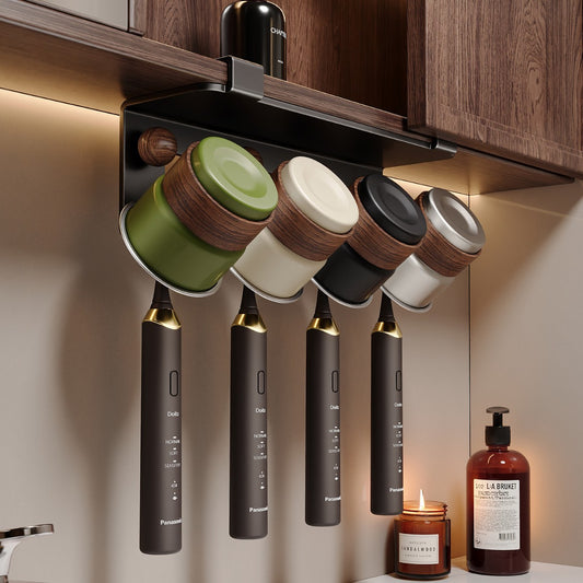 Vintage-Style Toothbrush Holder, No-Drill Bathroom Mirror Cabinet Hanging Rack for Mouthwash Cup and Toothbrush Storage - image 1