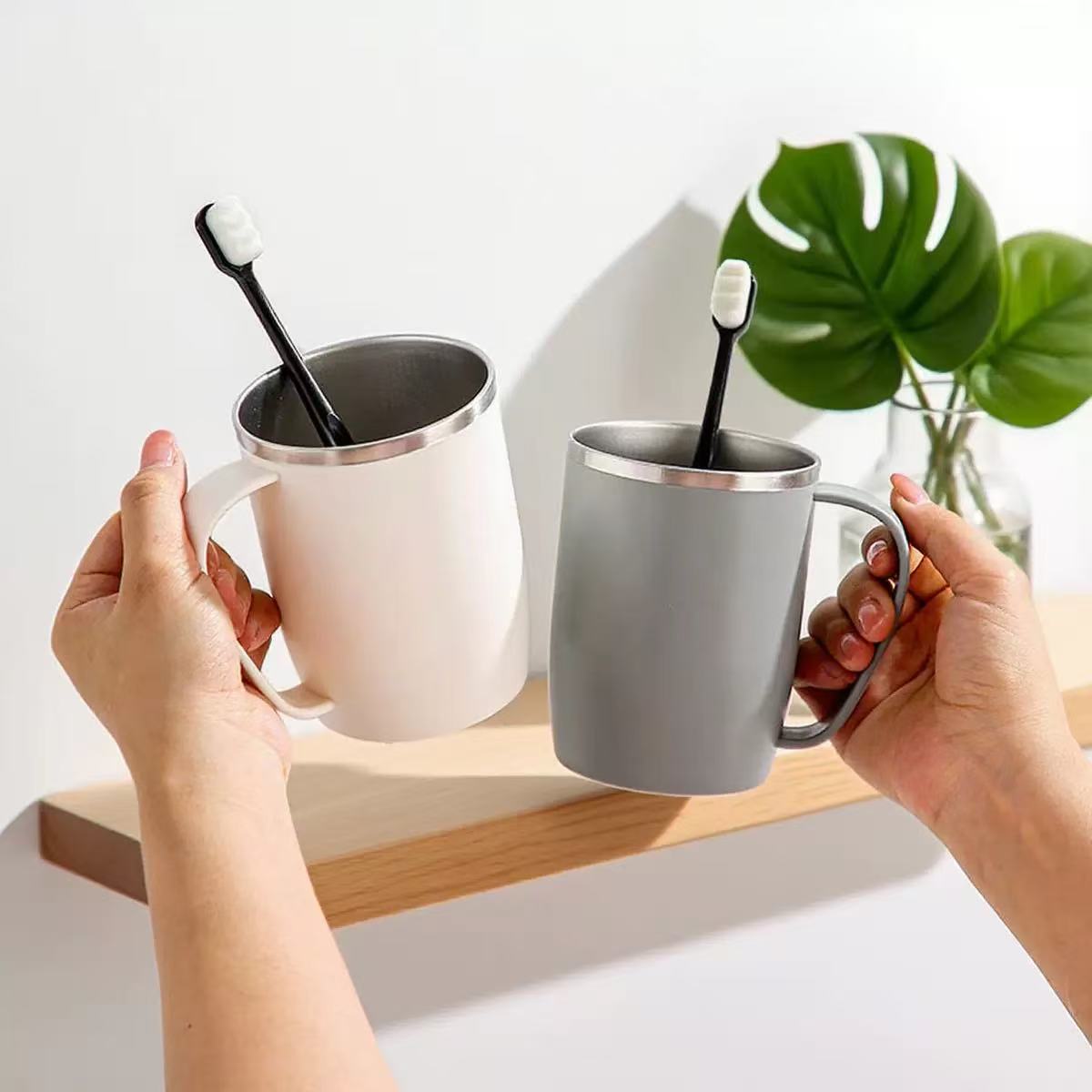 Original Solid Color Stainless Steel Anti-Mold Household Toothbrush Cup Wholesale Cross-Border Toothbrush Mug Mouthwash Cup - image 3