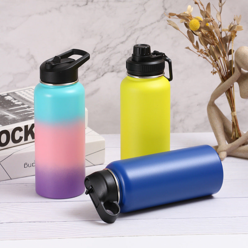Cross-Border 304 Stainless Steel Sports Water Bottle, American-Style Large-Mouth Thermos Cup, Double-Layer Vacuum 18oz 32oz Hiking Bottle - image 3