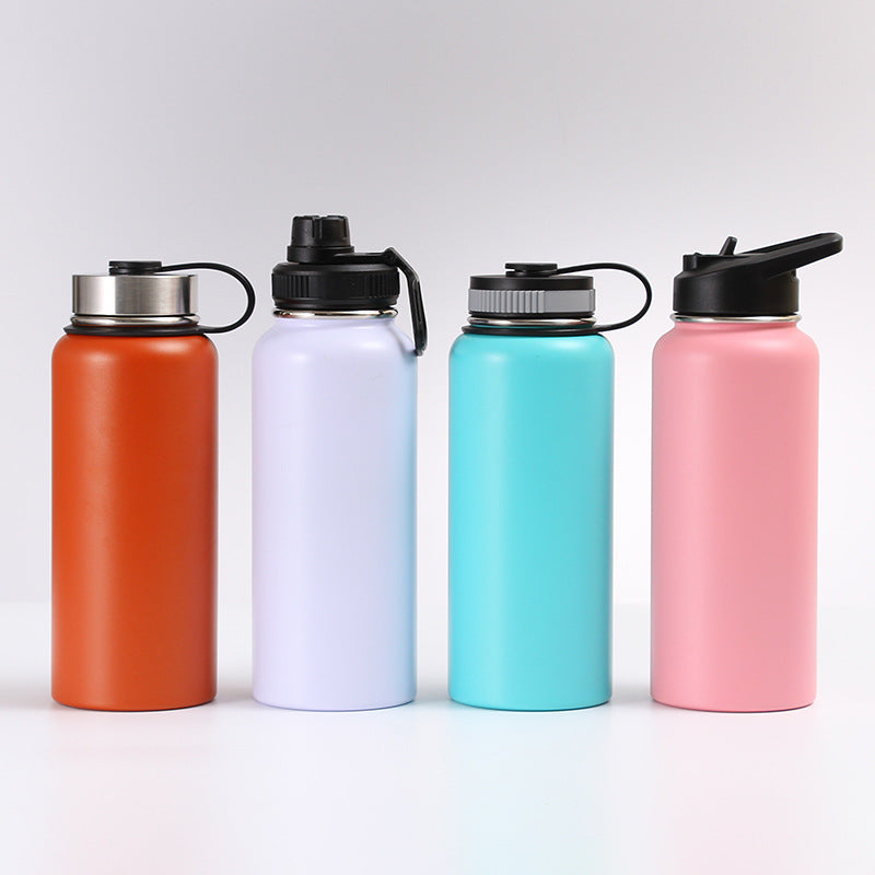 Cross-Border 304 Stainless Steel Sports Water Bottle, American-Style Large-Mouth Thermos Cup, Double-Layer Vacuum 18oz 32oz Hiking Bottle - image 4