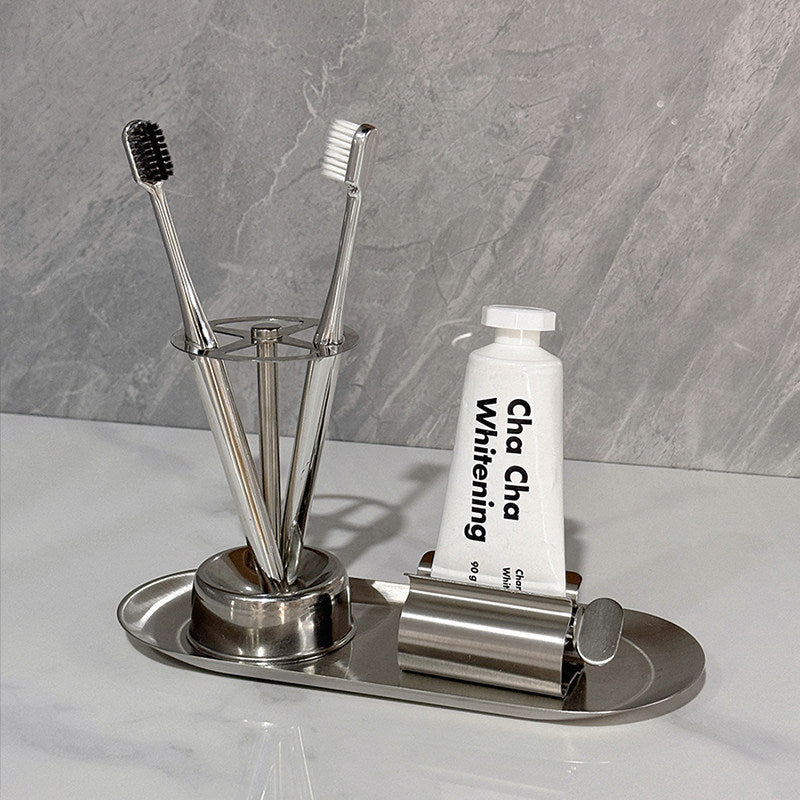 Creative Toothbrush and Toothpaste Holder Bathroom Countertop Storage Rack New Stainless Steel Toothbrush Organizer - image 1
