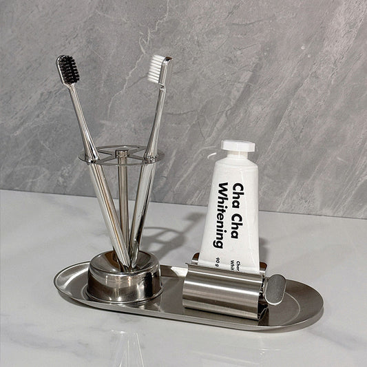 Creative Toothbrush and Toothpaste Holder Bathroom Countertop Storage Rack New Stainless Steel Toothbrush Organizer - image 1