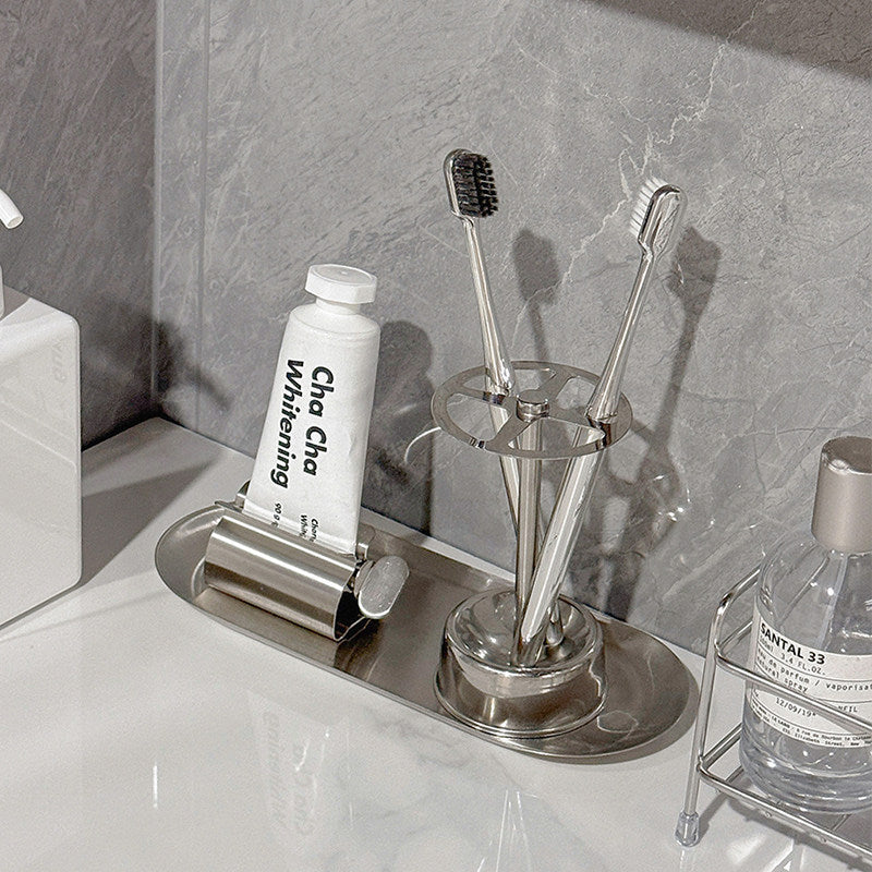 Creative Toothbrush and Toothpaste Holder Bathroom Countertop Storage Rack New Stainless Steel Toothbrush Organizer - image 4