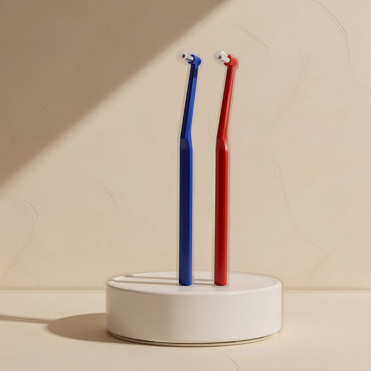 Four-pack of adult interdental toothbrushes with soft bristles and small heads
