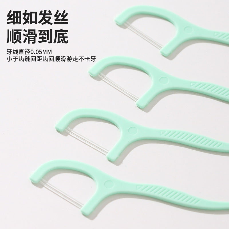 Double-Thread Dental Floss, 50 Pieces, Disposable Arched Plastic Dental Floss, Portable Oral Cleaning, Mint-Flavored Double-Thread Dental Floss - image 4