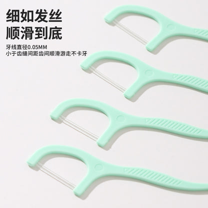 Double-Thread Dental Floss, 50 Pieces, Disposable Arched Plastic Dental Floss, Portable Oral Cleaning, Mint-Flavored Double-Thread Dental Floss - image 4