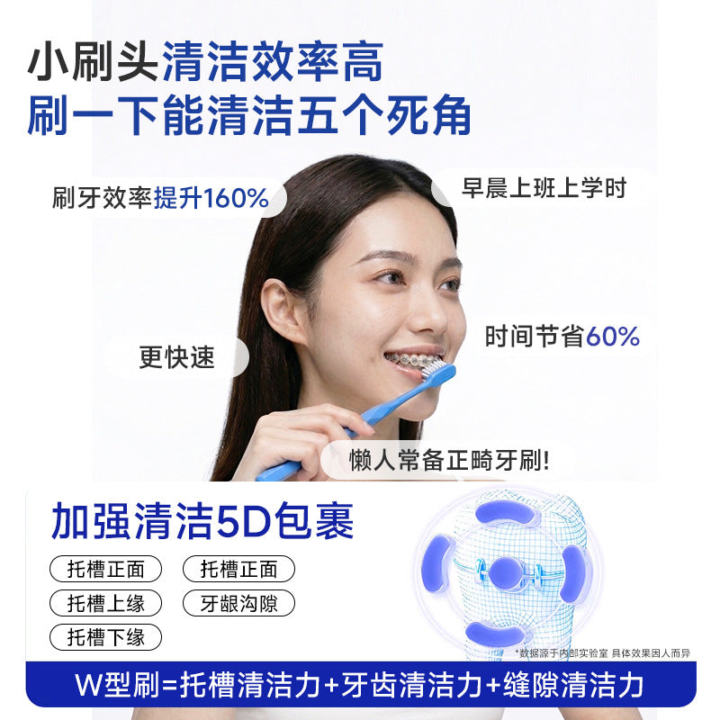 W-shaped orthodontic toothbrush, single pack, for cleaning between teeth, suitable for home use by adults, with soft bristles, available for wholesale from the - image 3