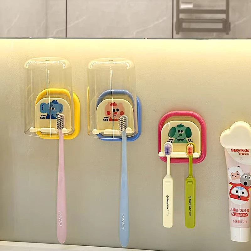 Children's Toothbrush Cup Holder, No-Drill Wall-Mounted Cute Cartoon Toothbrush Rack, Bathroom Anti-Mold Drainage Rack - image 1