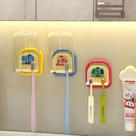 Children's Toothbrush Cup Holder, No-Drill Wall-Mounted Cute Cartoon Toothbrush Rack, Bathroom Anti-Mold Drainage Rack - image 1