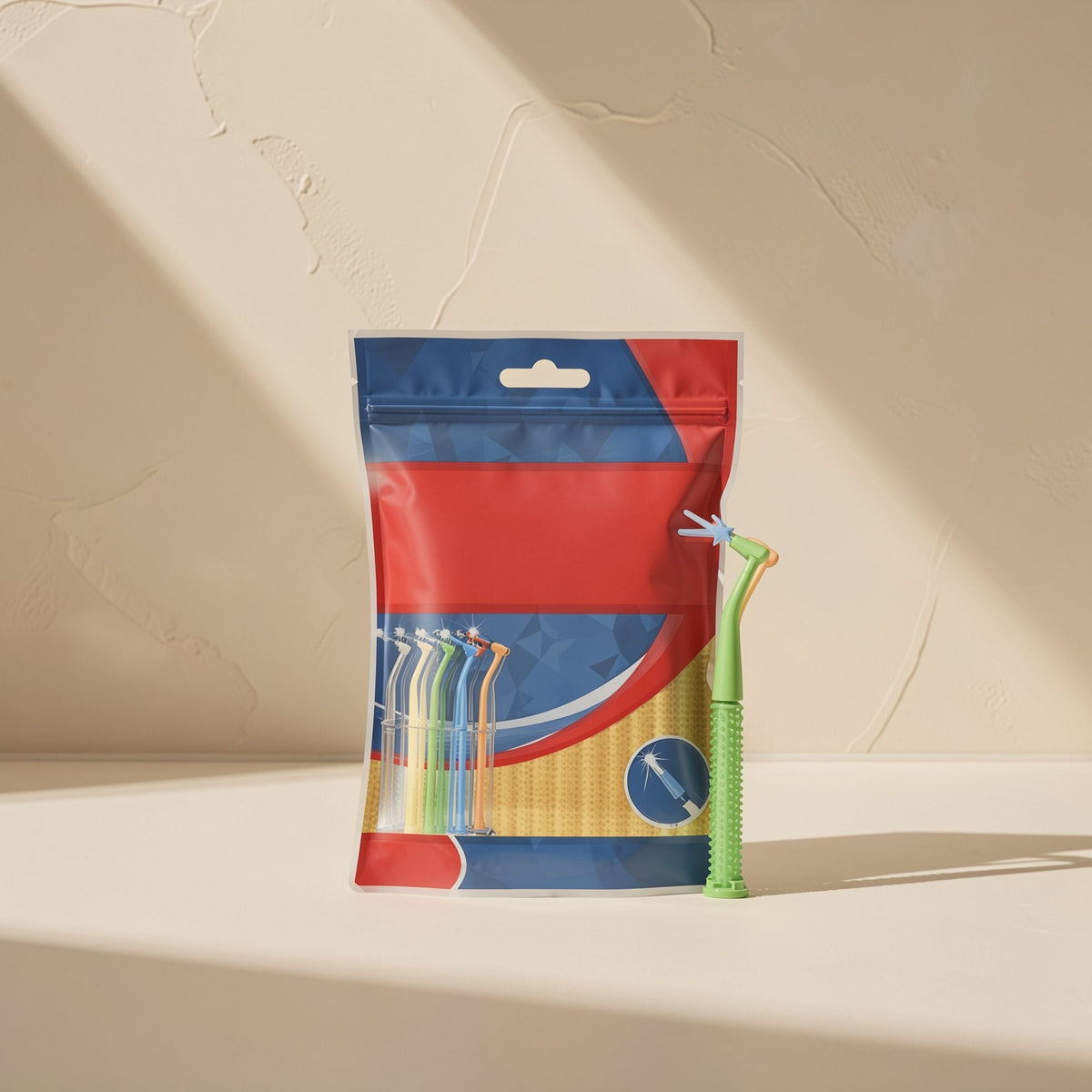L-shaped soft-bristled manual interdental brush