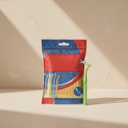 L-shaped soft-bristled manual interdental brush