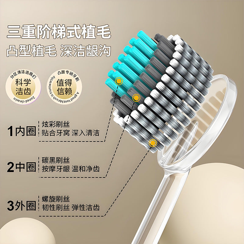 Toothbrush with Soft Bristles for Home Use, High-End Mountain-Shaped Flat Spiral Bristles, Couple's Family Pack, Unisex, Cross-Border - image 2