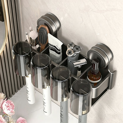 Manufacturer supplies suction cup toothbrush and cup storage rack, wall-mounted bathroom household toothbrush and dental accessory organizer - image 1