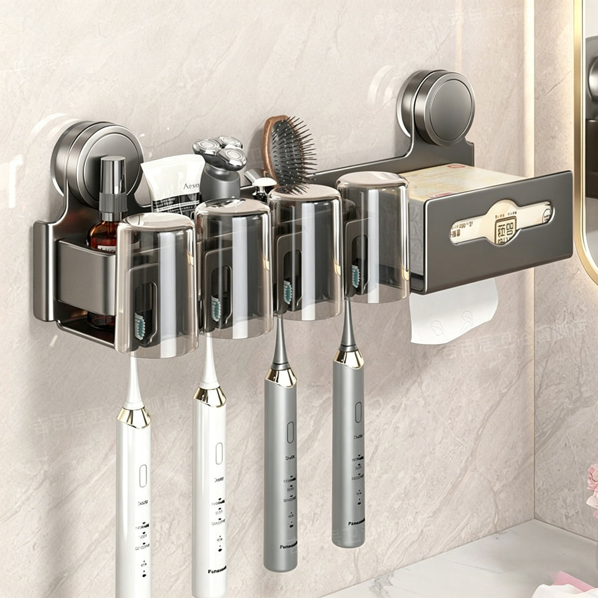Manufacturer supplies suction cup toothbrush and cup storage rack, wall-mounted bathroom household toothbrush and dental accessory organizer - image 2