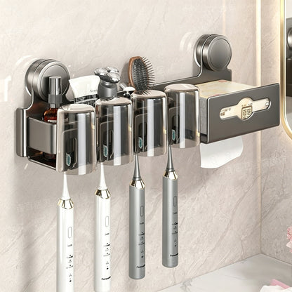 Manufacturer supplies suction cup toothbrush and cup storage rack, wall-mounted bathroom household toothbrush and dental accessory organizer - image 2