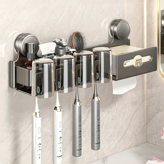 Manufacturer supplies suction cup toothbrush and cup storage rack, wall-mounted bathroom household toothbrush and dental accessory organizer - image 2
