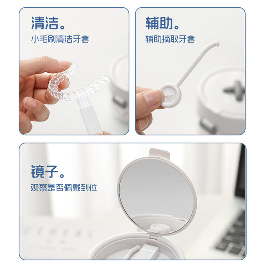 New Style Three-In-One Multifunctional Cleaning and Draining Storage Box for Braces with Mirror - image 2
