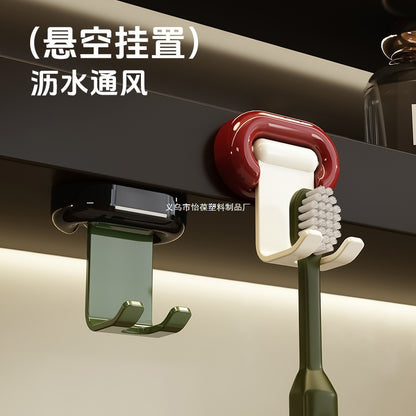 Wall-Mounted Toothbrush Holder for Home Use, No-Drill Electric Toothbrush Storage Rack, Traceless Vintage-Style Hanging Rack - image 2