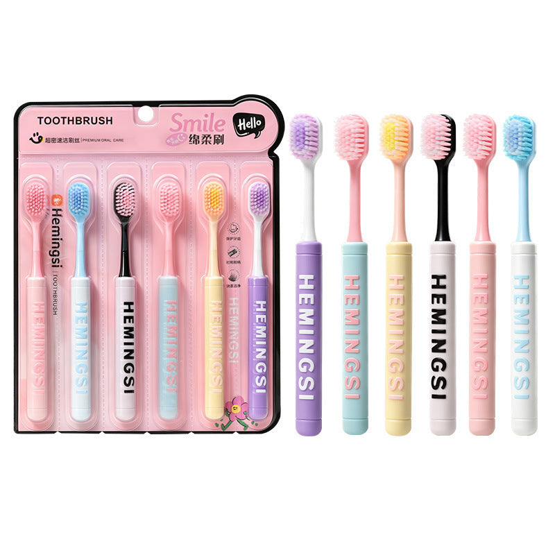 6-Pack Dopamine Adult Soft-Bristle Toothbrush with Cylindrical Non-Slip Handle, Gum-Protecting Wide Head, Suitable for Students, Couples, and Home Use - image 5