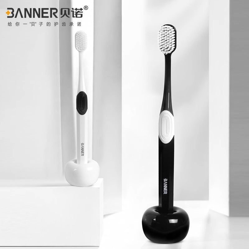 Nano-level ultra-soft wide-head toothbrush with soft bristles for couples, ultra-fine and ultra-soft, family pack set, prevents gum bleeding, black and white - image 4