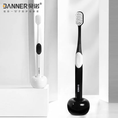 Nano-level ultra-soft wide-head toothbrush with soft bristles for couples, ultra-fine and ultra-soft, family pack set, prevents gum bleeding, black and white - image 4