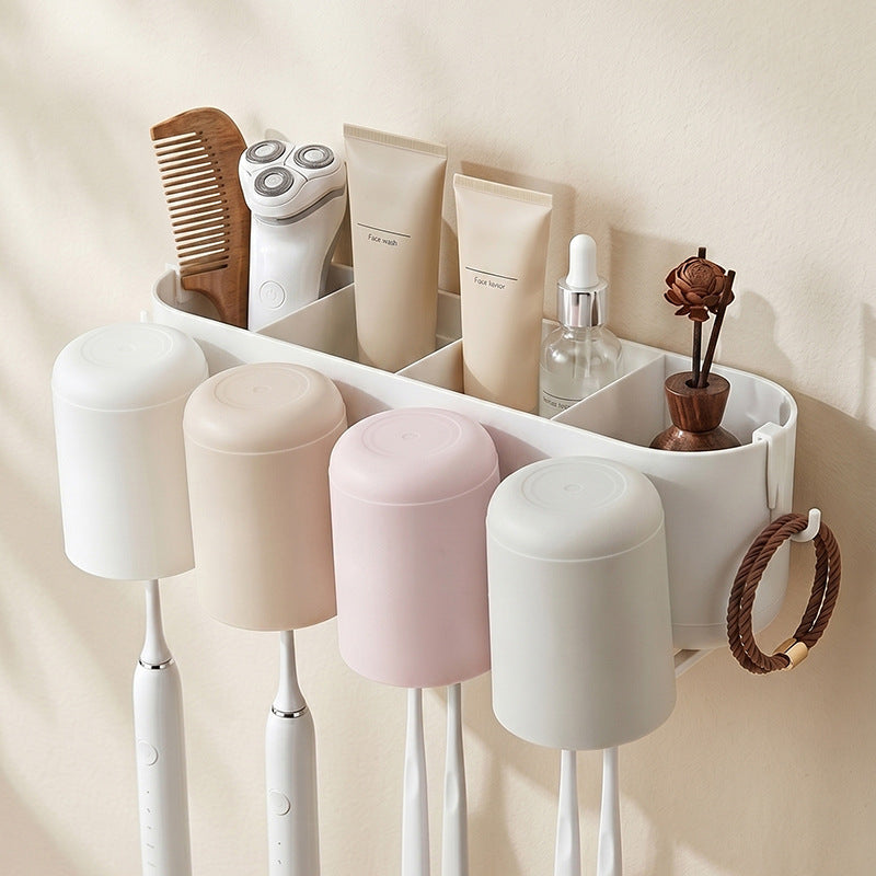 Toothbrush Holder, No-Drill Wall-Mounted New Model, Bathroom Mouthwash Cup, Toothpaste and Toothbrush Storage Rack, Bathroom Shelf - image 1