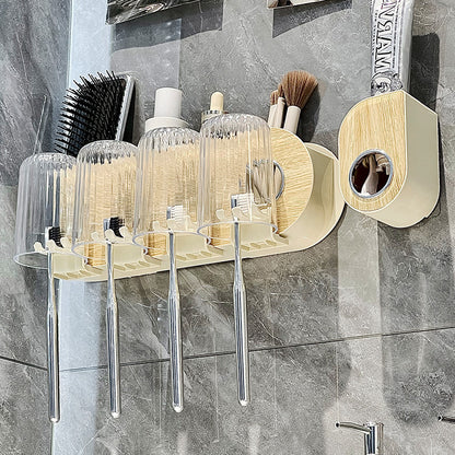 Cross-Border Wood Grain Toothbrush Holder Wall-Mounted Suction Cup Toothbrush and Toothpaste Bathroom Storage Rack Vintage Toiletry Storage Rack - image 4
