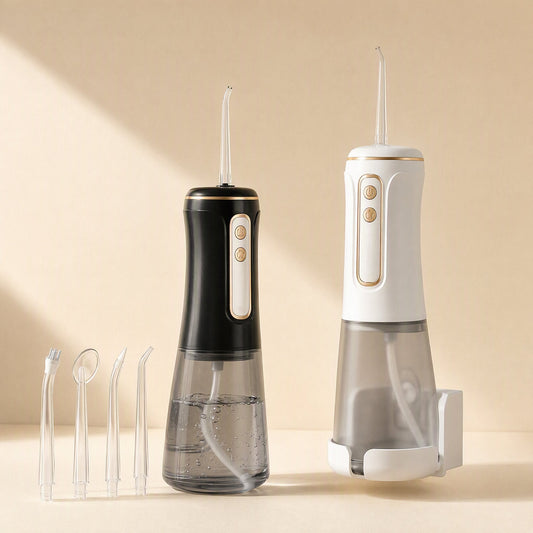Portable electric oral irrigator with a 300–400 mL capacity and three gear levels