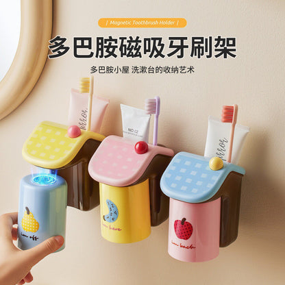 Factory direct dopamine toothbrush cup holder and wash cup set, magnetic no-drill wall-mounted mouthwash cup rack - image 1