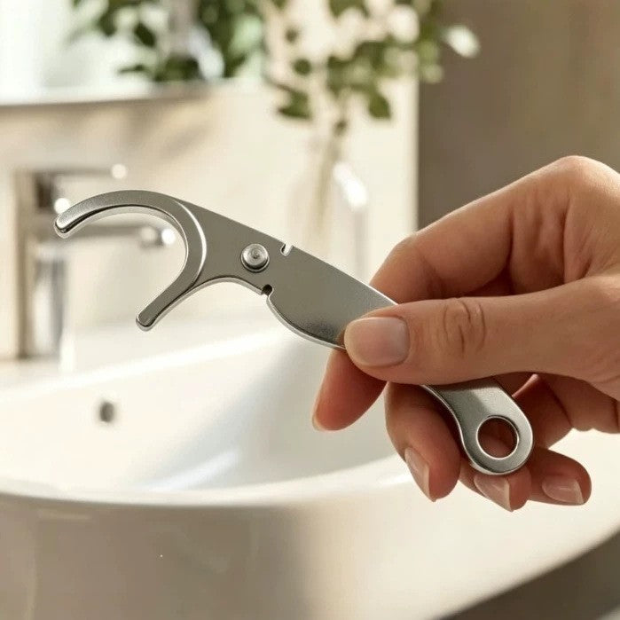 Stainless steel floss holder, portable floss tool for cleaning between teeth, reusable floss rack - image 1