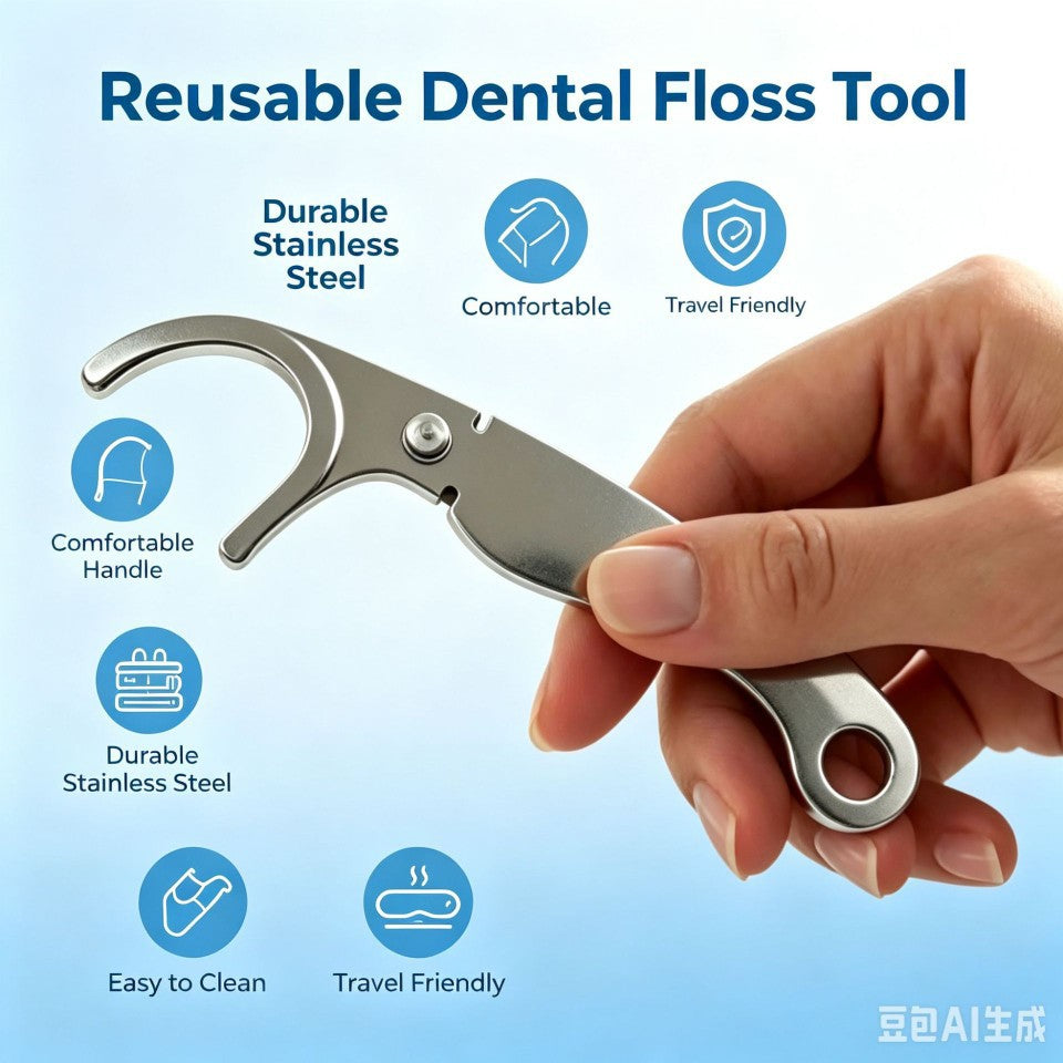 Stainless steel floss holder, portable floss tool for cleaning between teeth, reusable floss rack - image 2