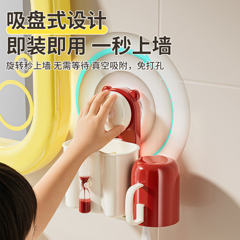 Sand Timer Children's Toothbrush Holder, No-Drill Suction Cup Wall-Mounted Bathroom Toothbrush and Rinse Cup Storage Rack - image 1