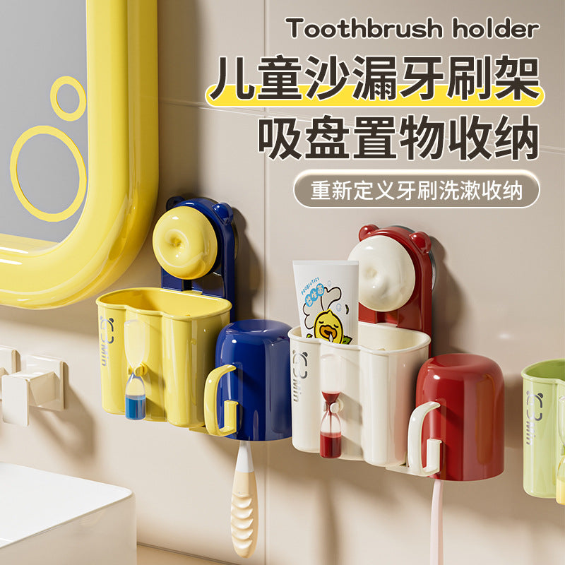 Sand Timer Children's Toothbrush Holder, No-Drill Suction Cup Wall-Mounted Bathroom Toothbrush and Rinse Cup Storage Rack - image 2