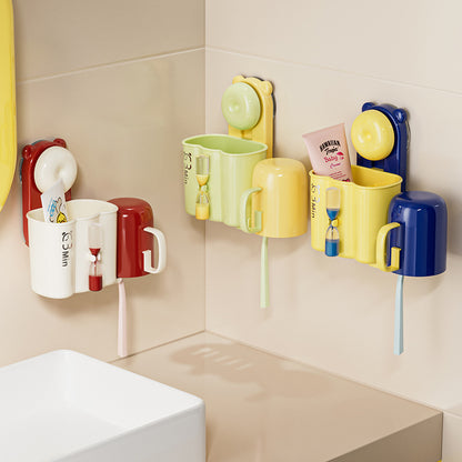 Sand Timer Children's Toothbrush Holder, No-Drill Suction Cup Wall-Mounted Bathroom Toothbrush and Rinse Cup Storage Rack - image 3