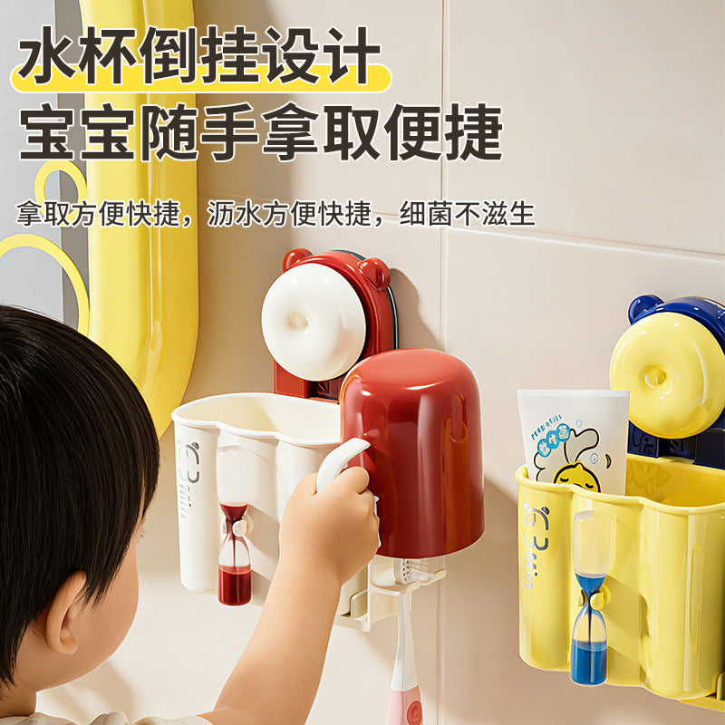 Sand Timer Children's Toothbrush Holder, No-Drill Suction Cup Wall-Mounted Bathroom Toothbrush and Rinse Cup Storage Rack - image 4