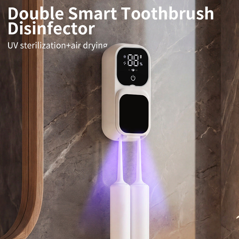 Cross-border toothbrush sterilizer, UV sensor sterilization box, electric drying compartment, no-drill storage rack for single or double use - image 1