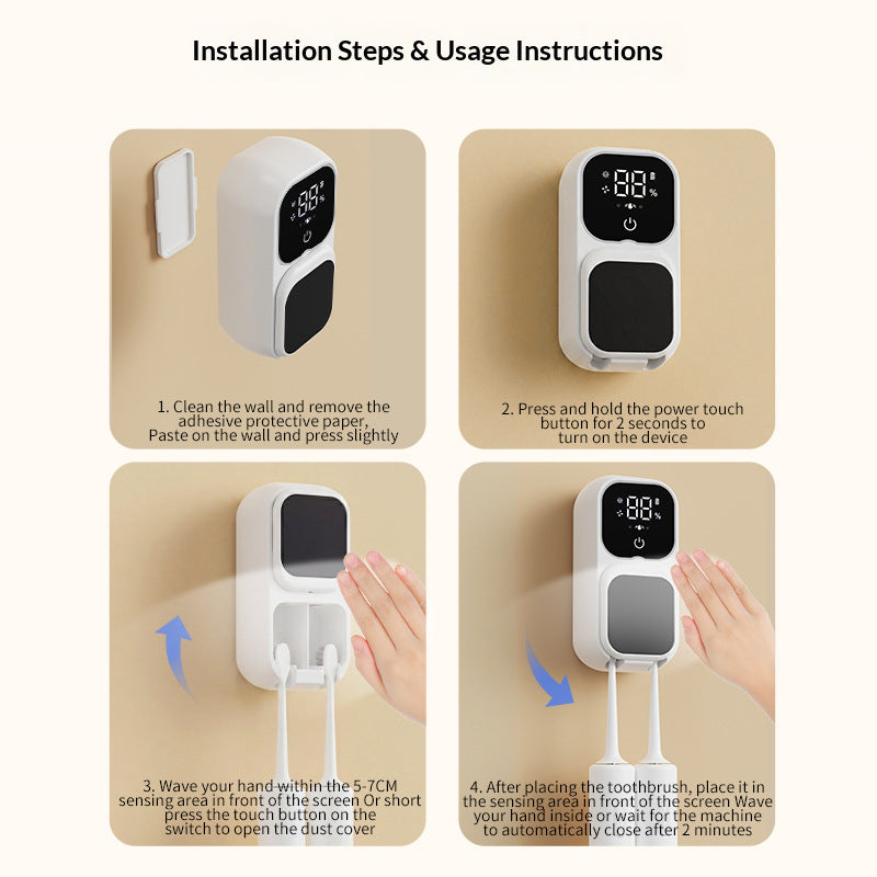 Cross-border toothbrush sterilizer, UV sensor sterilization box, electric drying compartment, no-drill storage rack for single or double use - image 4